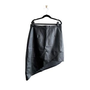 Missguided Slanted Faux Leather Wrap Black Mini Skirt Vegan Women's 6